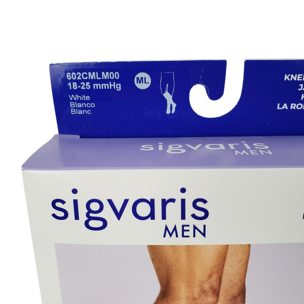 NEW Sigvaris 2 Pairs White Knee High Men Diabetic Compression Socks 18-25mmHg ML - Picture 2 of 8
